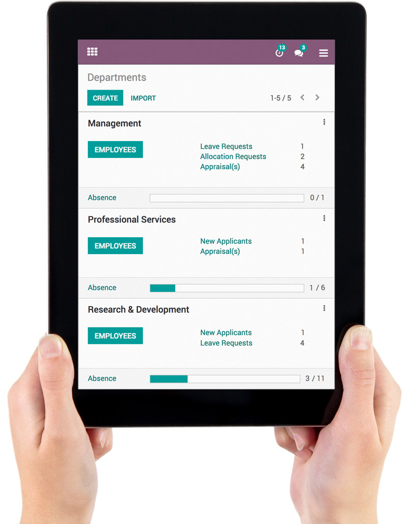 Odoo Employees on iPad - Managing Departments