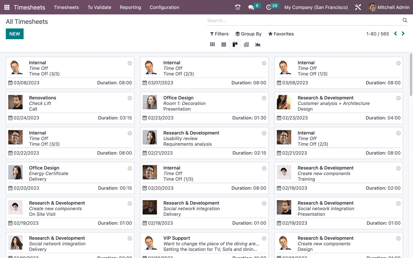 Odoo Timesheets interface