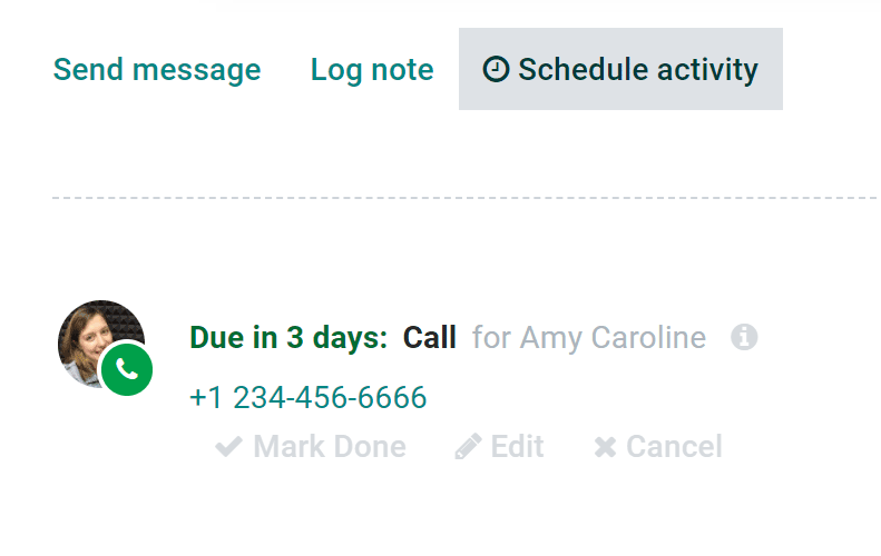 Schedule calls from chatter inside Odoo